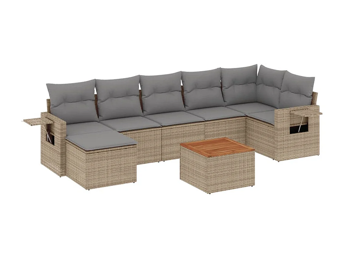 Salon de jardin avec coussins 8 pcs beige résine tressée