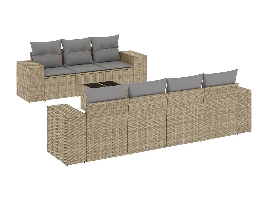 Mobile da giardino con cuscini 8 pz in resina intrecciata beige