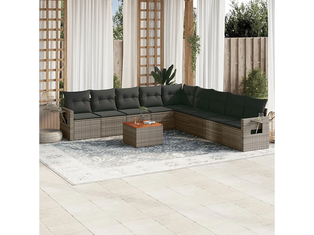 Móveis de jardim com almofadas 10 unidades de resina tecida cinza