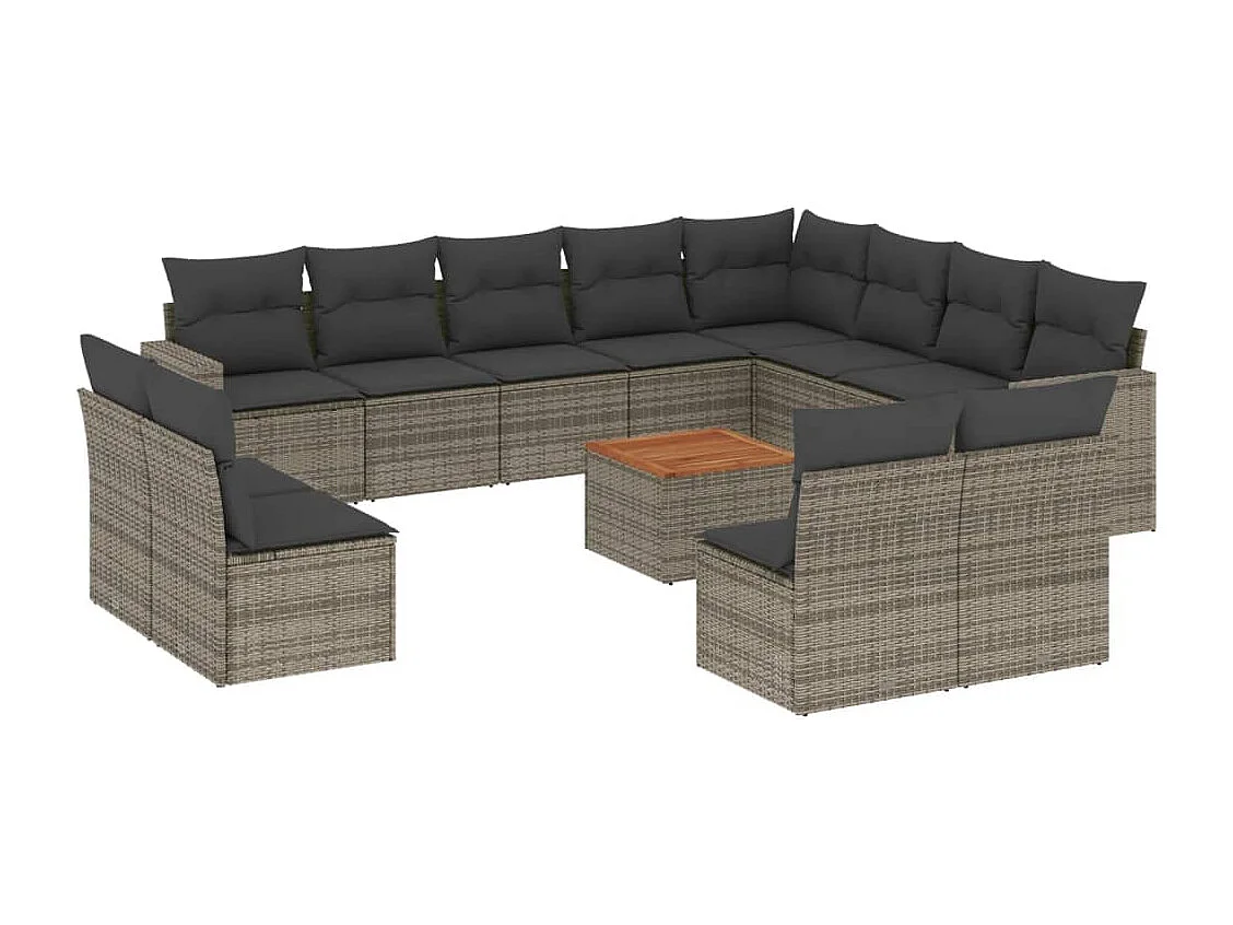 Salon de jardin avec coussins 13 pcs gris résine tressée