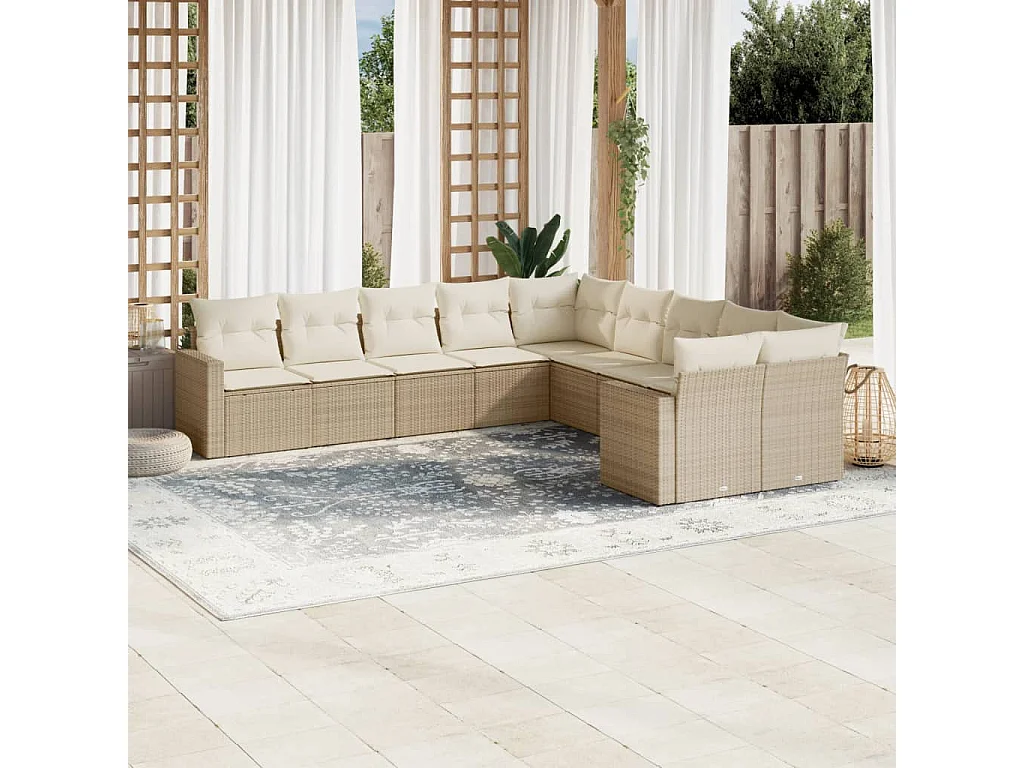 Muebles de jardín con cojines 10 piezas resina tejida beige