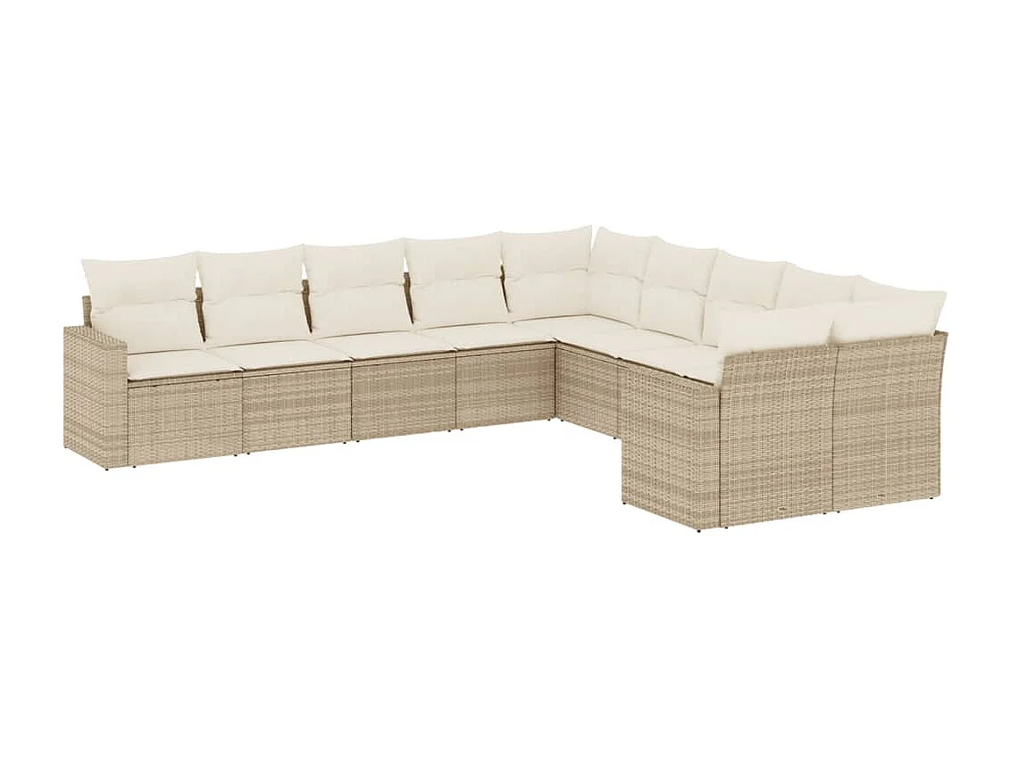 Muebles de jardín con cojines 10 piezas resina tejida beige