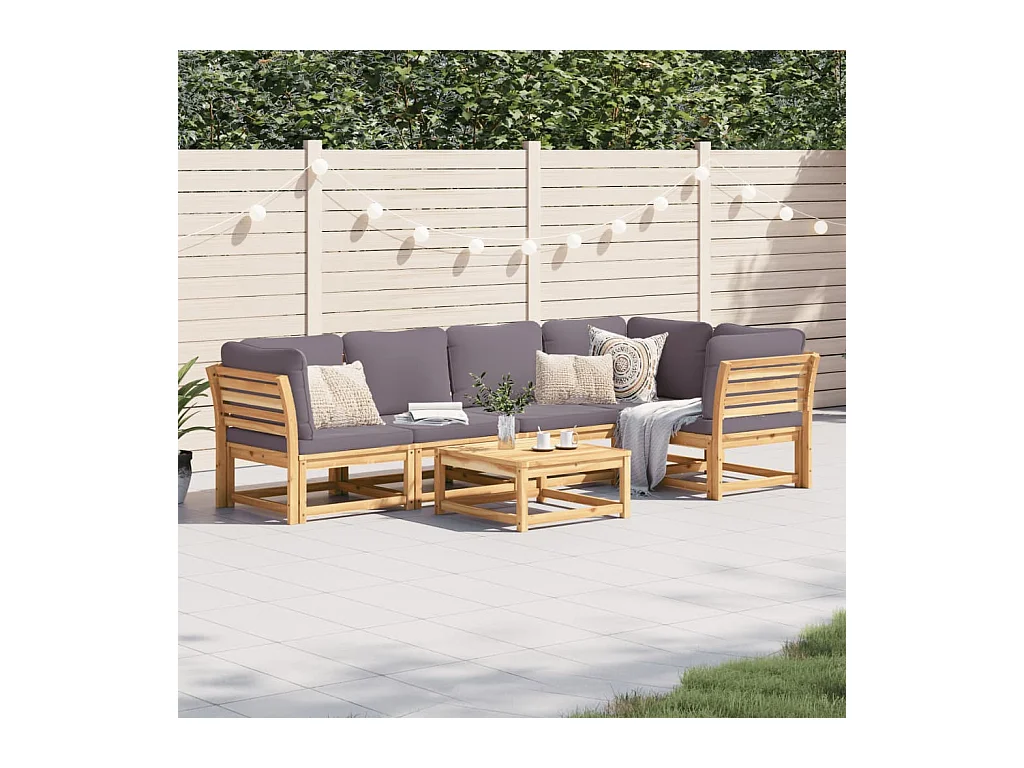 Muebles de jardín de 6 piezas con cojines de madera maciza de acacia.