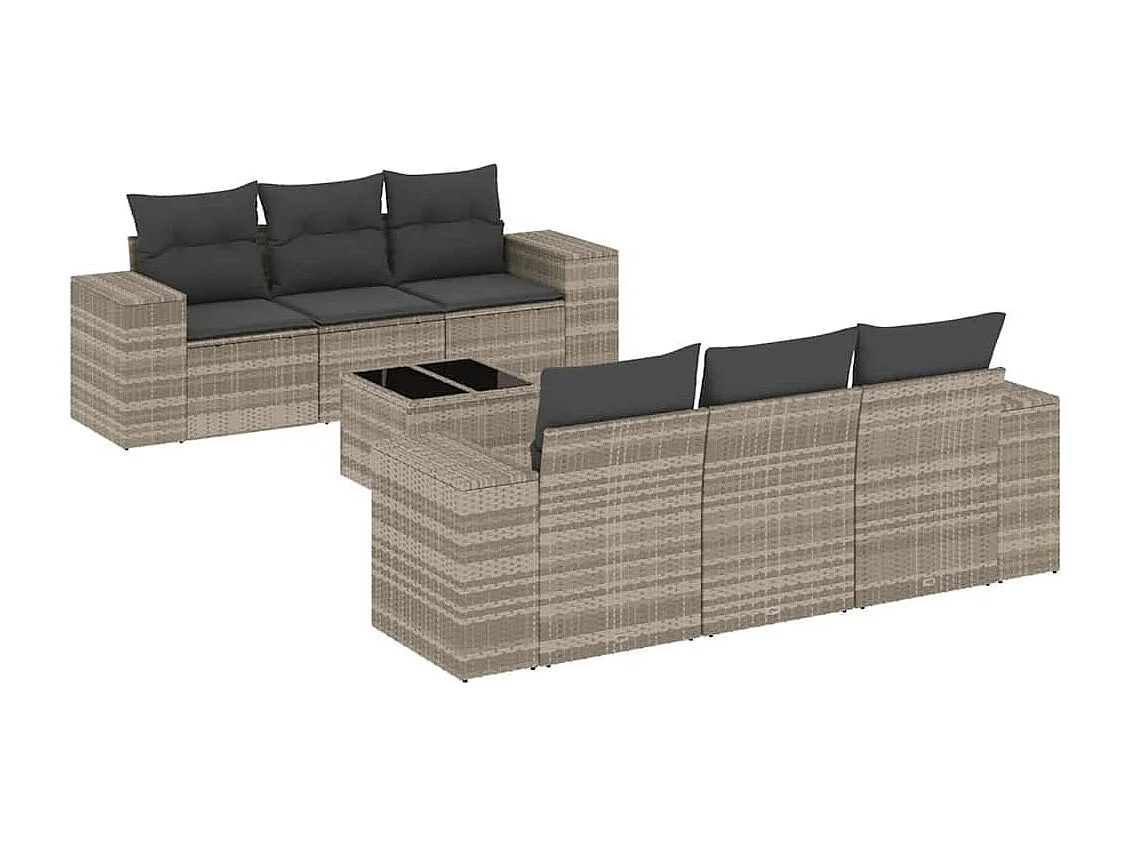 Muebles de jardín con cojines 7 piezas de resina tejida gris claro.