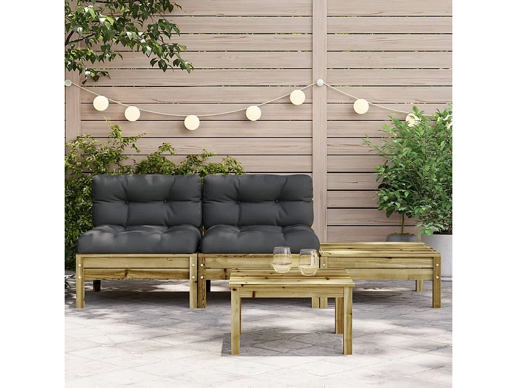 Canapé de jardin avec coussins et repose-pied 2 places