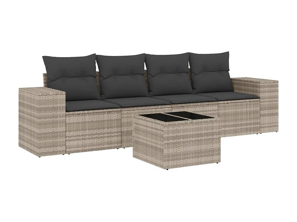 Salon de jardin 5 pcs avec coussins gris clair résine tressée