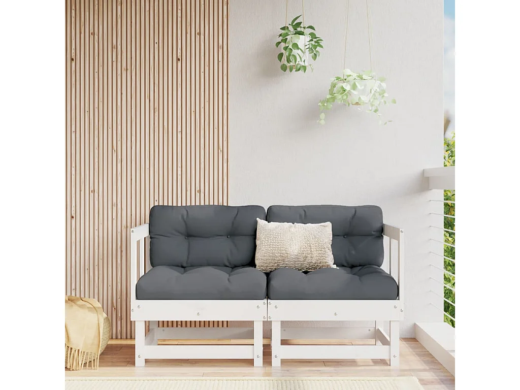 Garten-Ecksofas, 2 Stück, weißes, massives Kiefernholz