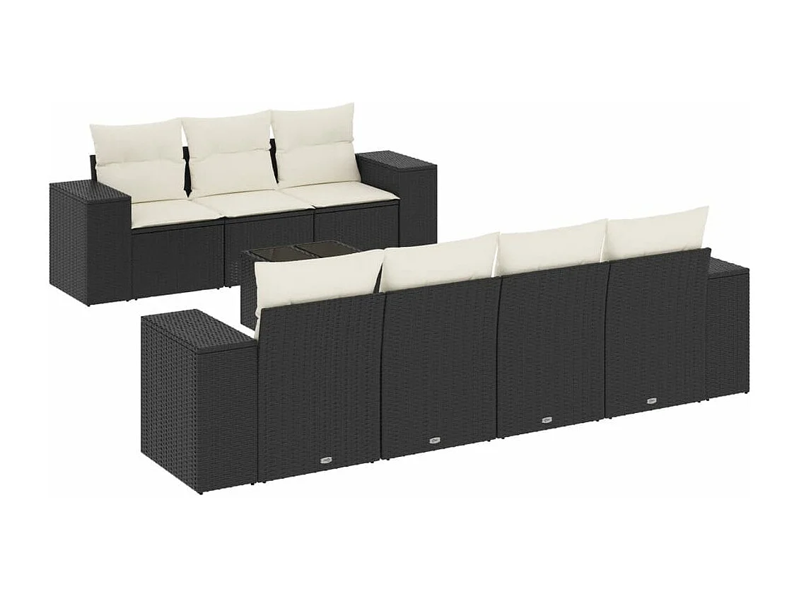 Salon de jardin 8 pcs avec coussins noir résine tressée