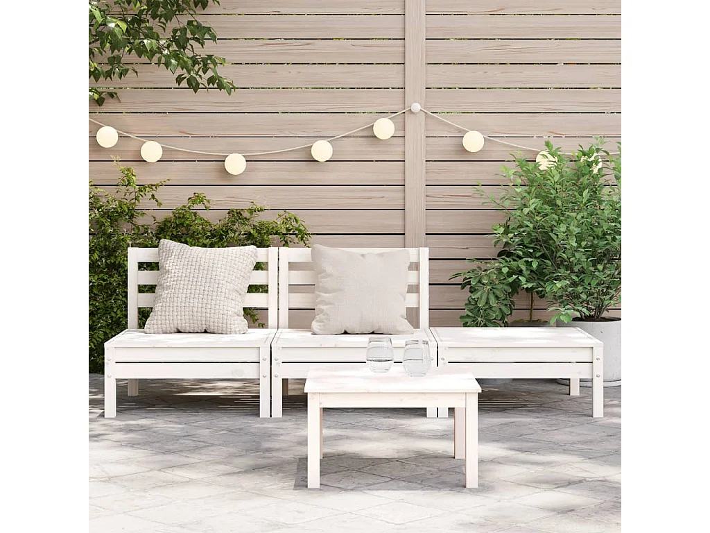 Sofá de jardim branco de 3 lugares em madeira maciça de pinho