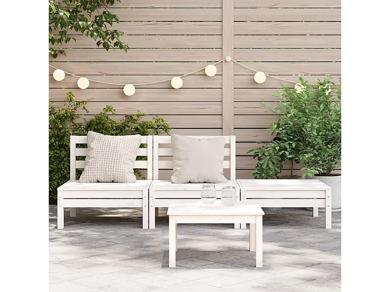 Sofá de jardim branco de 3 lugares em madeira maciça de pinho