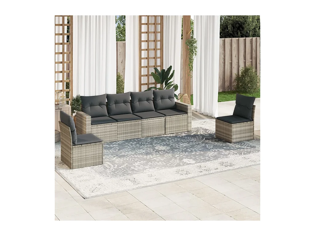 Salon de jardin 6 pcs avec coussins gris clair résine tressée
