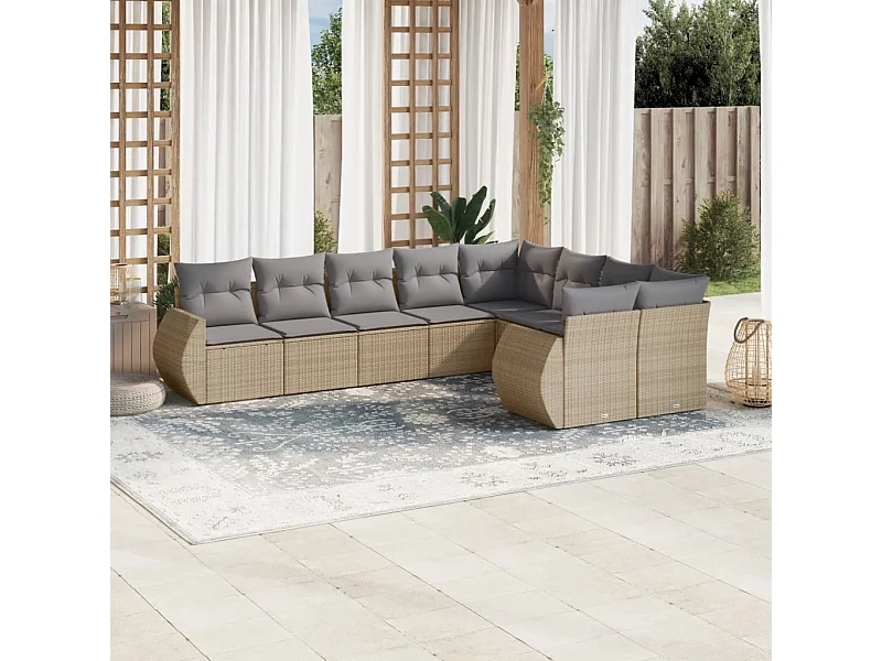 Muebles de jardín con cojines 9 piezas resina tejida beige