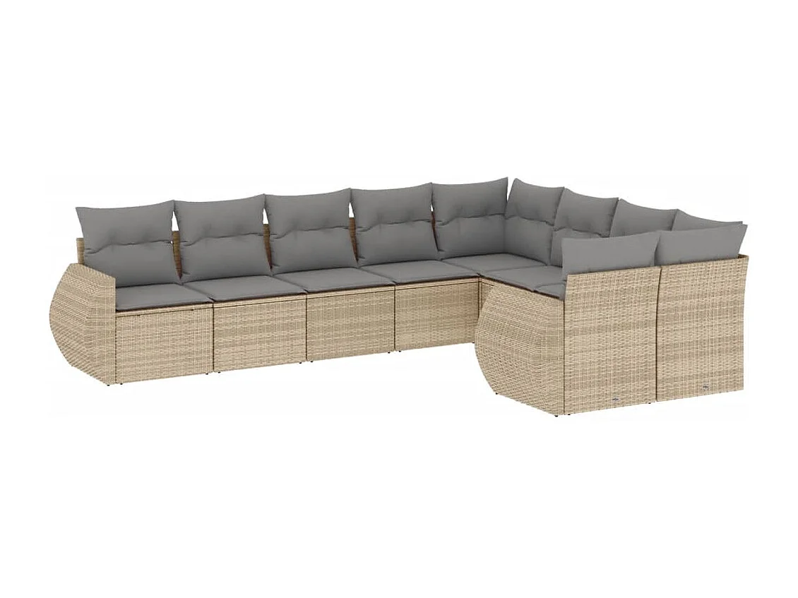 Salon de jardin avec coussins 9 pcs beige résine tressée
