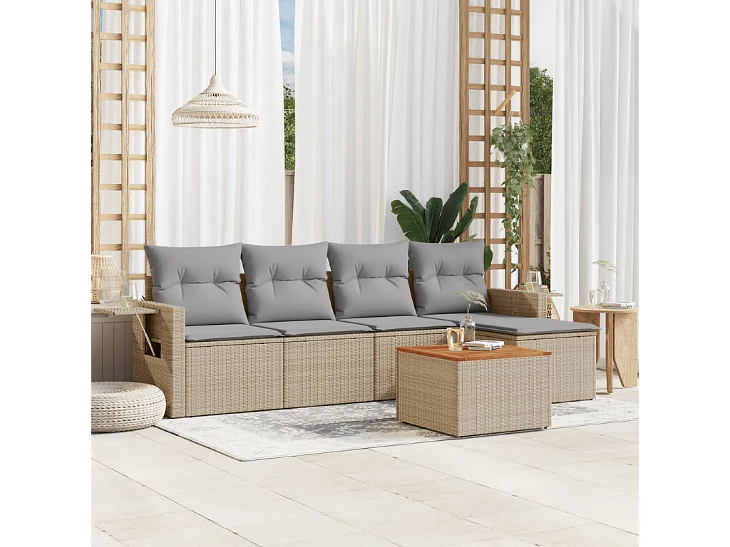 Salon de jardin avec coussins 6 pcs beige résine tressée