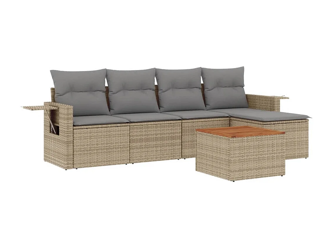 Salon de jardin avec coussins 6 pcs beige résine tressée