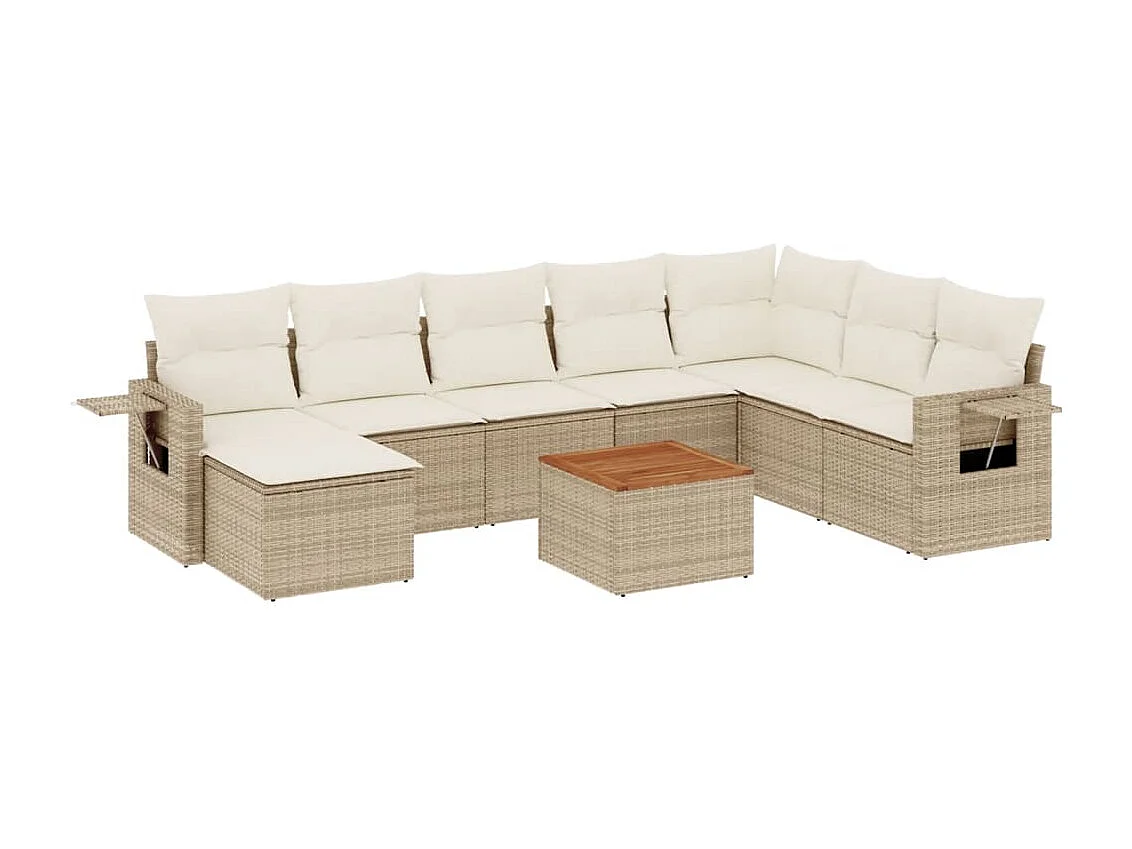 Salon de jardin avec coussins 9 pcs beige résine tressée