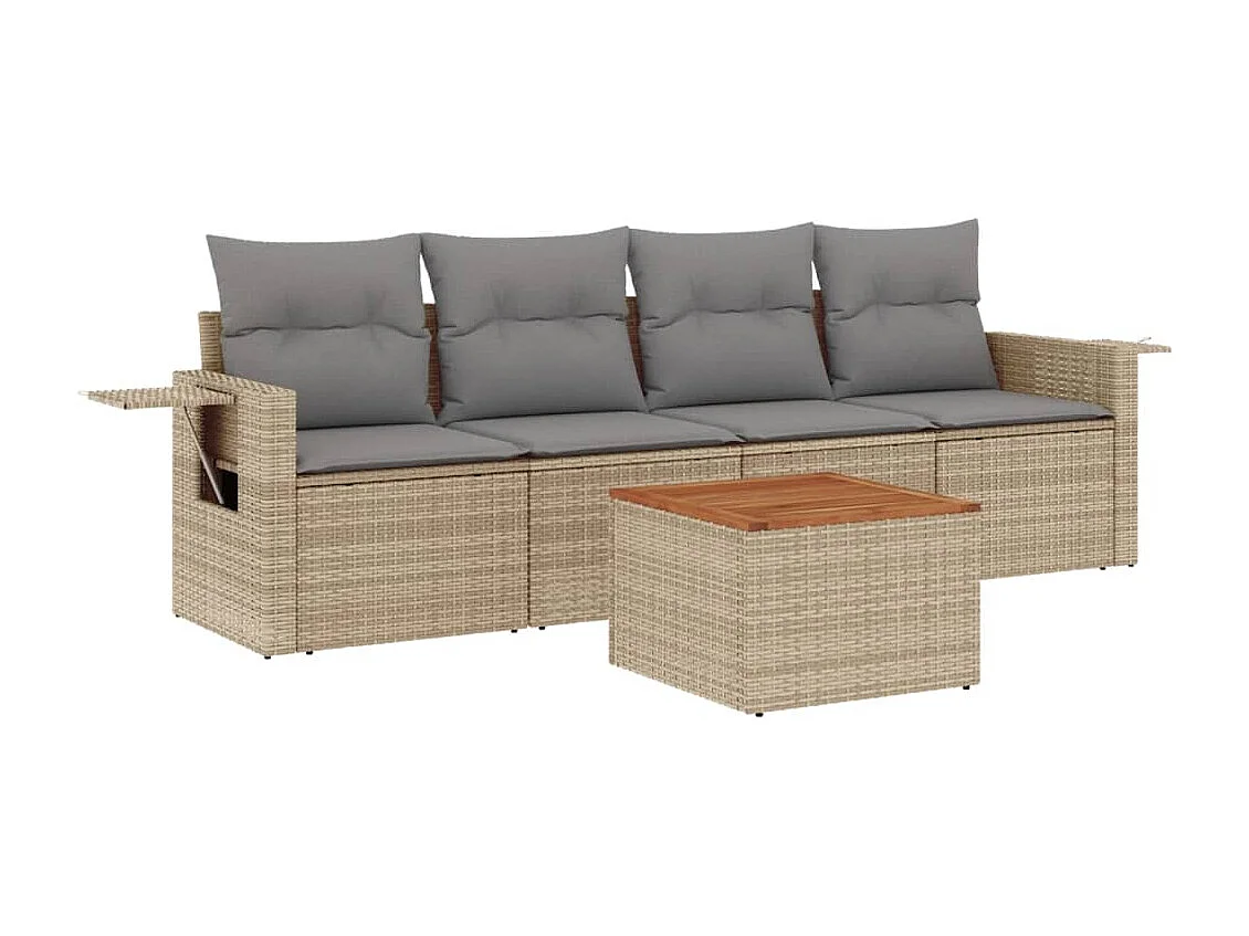 Muebles de jardín con cojines 5 piezas resina tejida beige