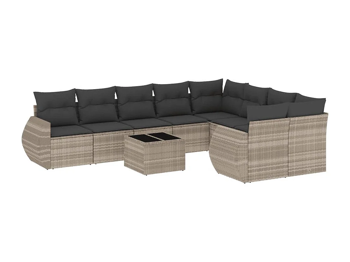 Mobile da giardino con cuscini 10 pz in resina intrecciata grigio chiaro