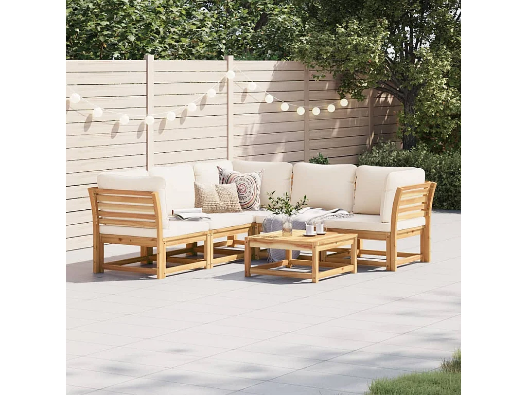Salon de jardin 6 pcs avec coussins bois d'acacia solide