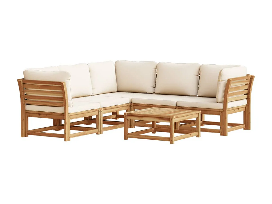 Salon de jardin 6 pcs avec coussins bois d'acacia solide