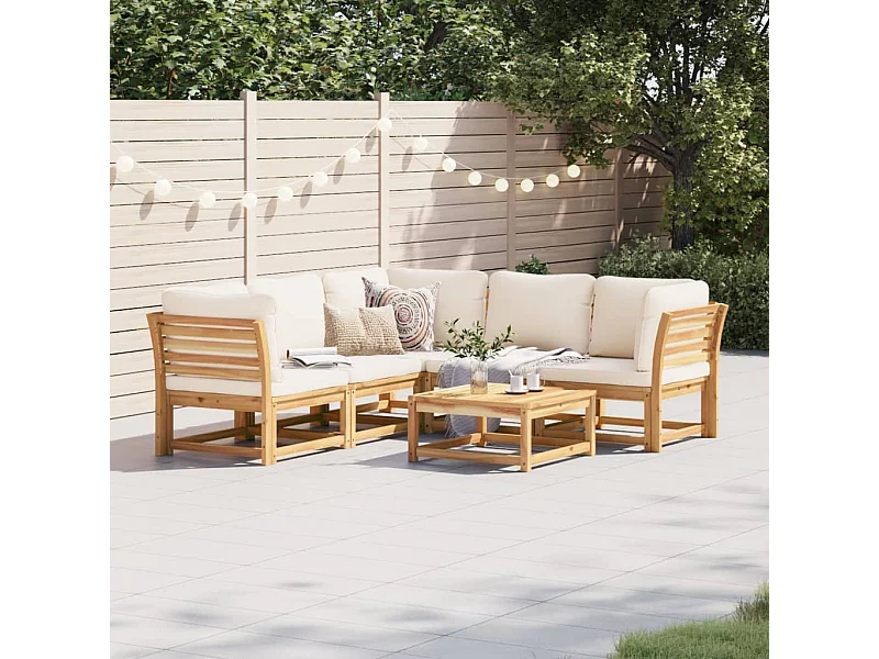 Salon de jardin 6 pcs avec coussins bois d'acacia solide