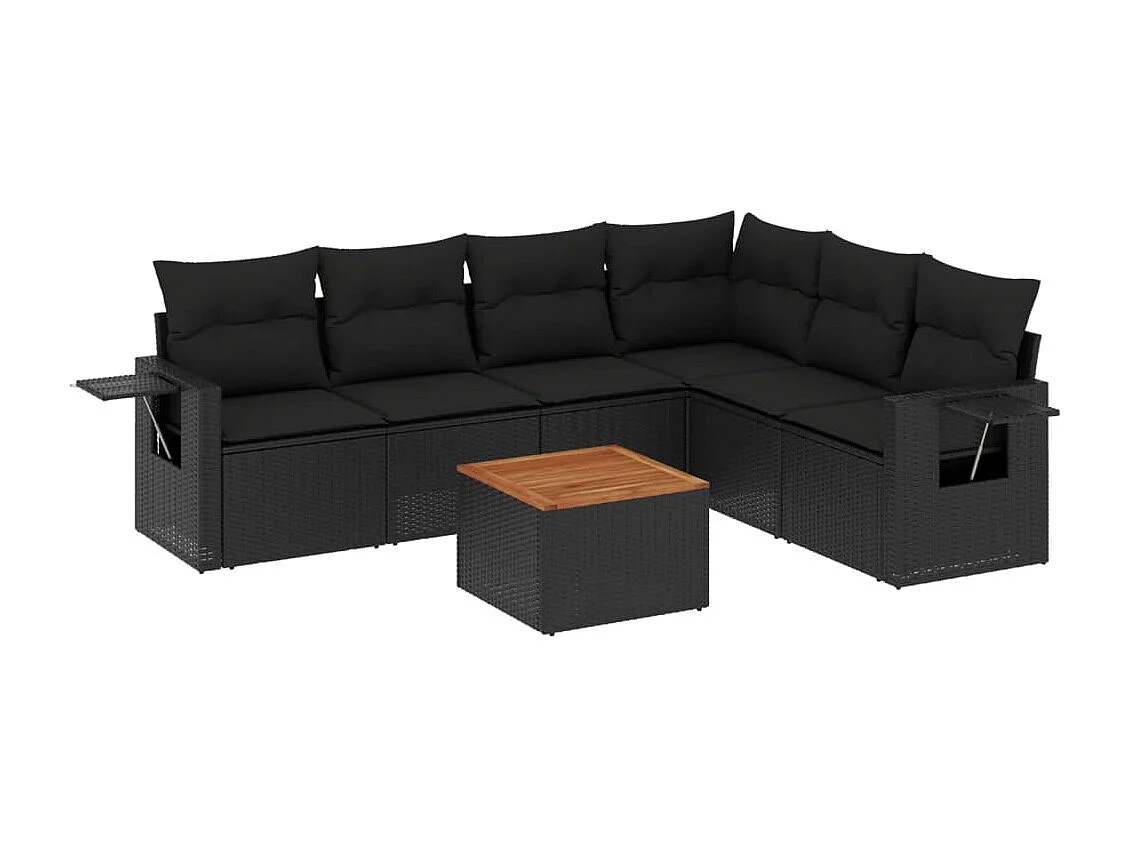 Mobili da giardino 7 pezzi con cuscini in resina intrecciata nera