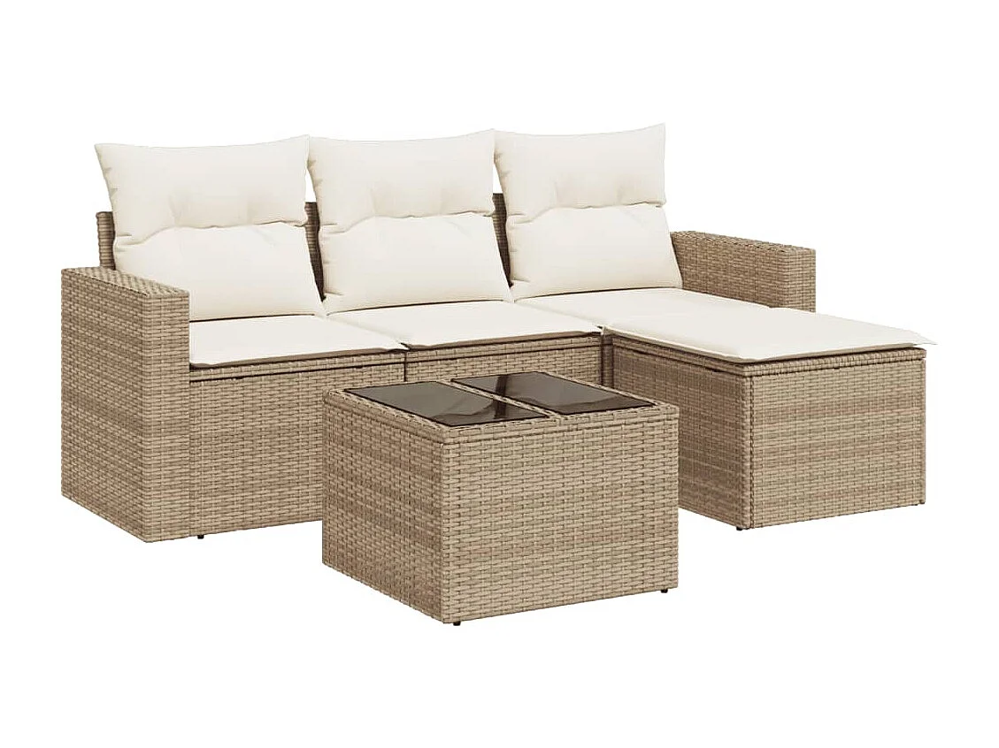 Salon de jardin avec coussins 5 pcs beige résine tressée