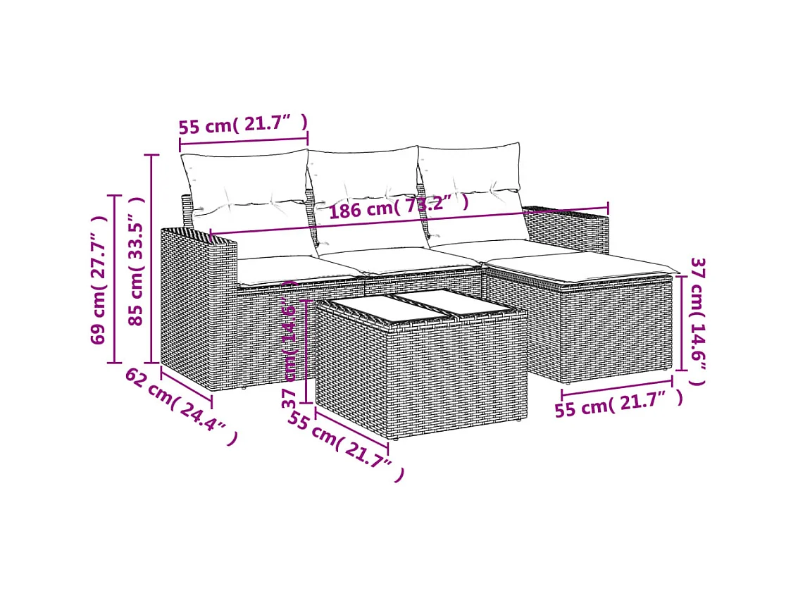 Gartenmöbel mit Kissen 5 Stück beige geflochtenes Harz