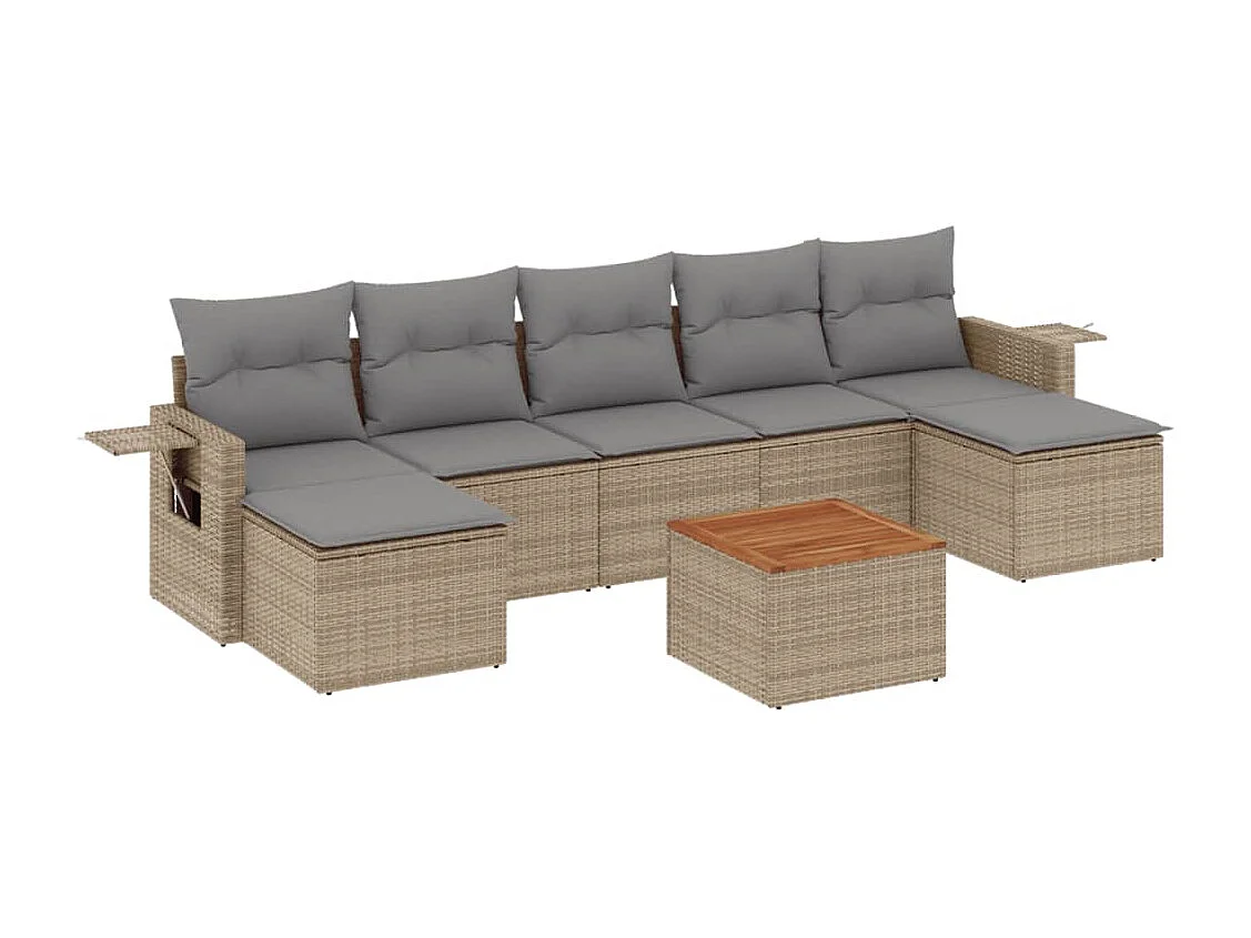 Salon de jardin avec coussins 8 pcs beige résine tressée