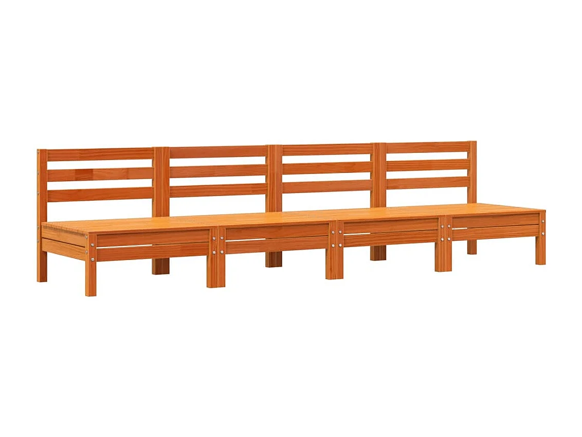 Canapés de jardin sans accoudoirs 4 pcs cire marron bois massif