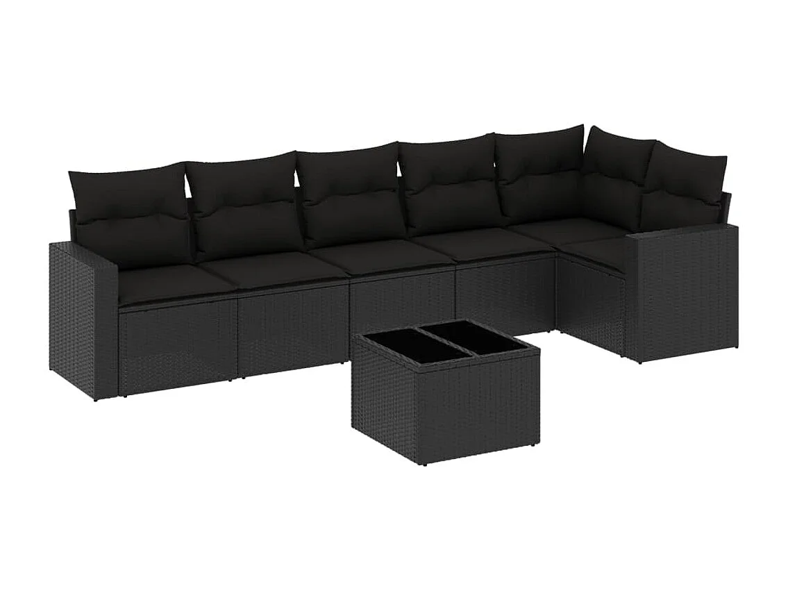 Mobili da giardino 7 pezzi con cuscini in resina intrecciata nera