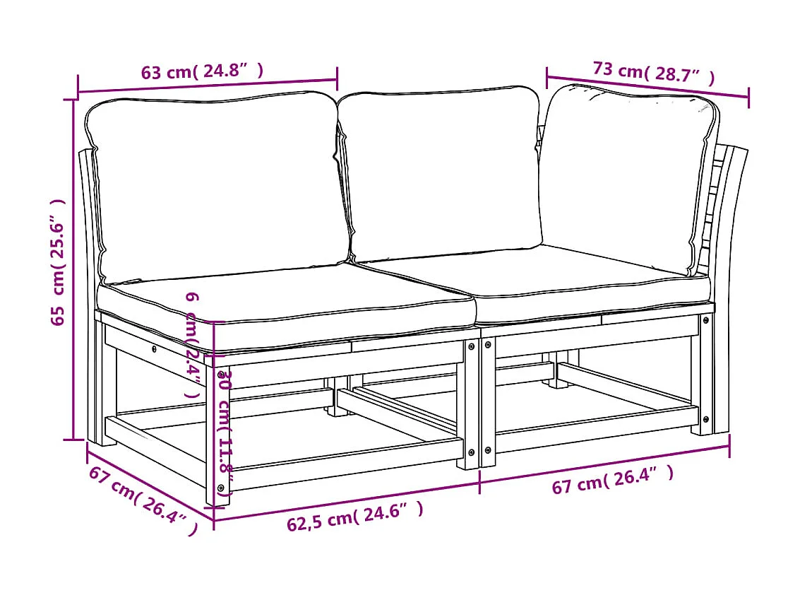 Salon de jardin 2 pcs avec coussins bois massif d'acacia