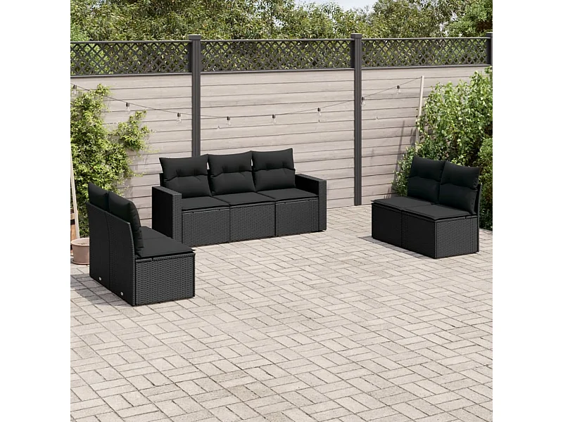 peças de móveis de jardim com almofadas de resina tecida preta