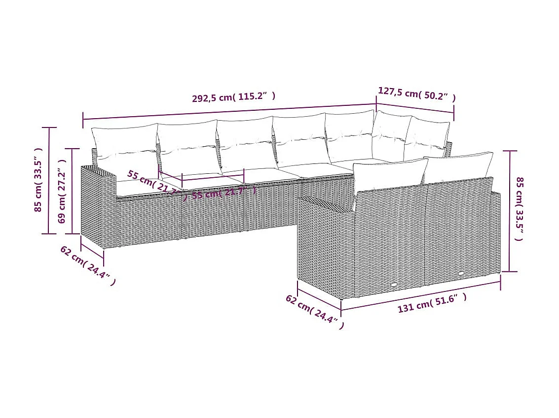 Gartenmöbel mit Kissen 8 Stück beige geflochtenes Harz