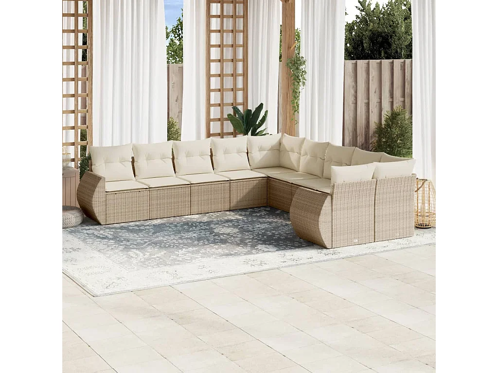 Muebles de jardín con cojines 10 piezas resina tejida beige