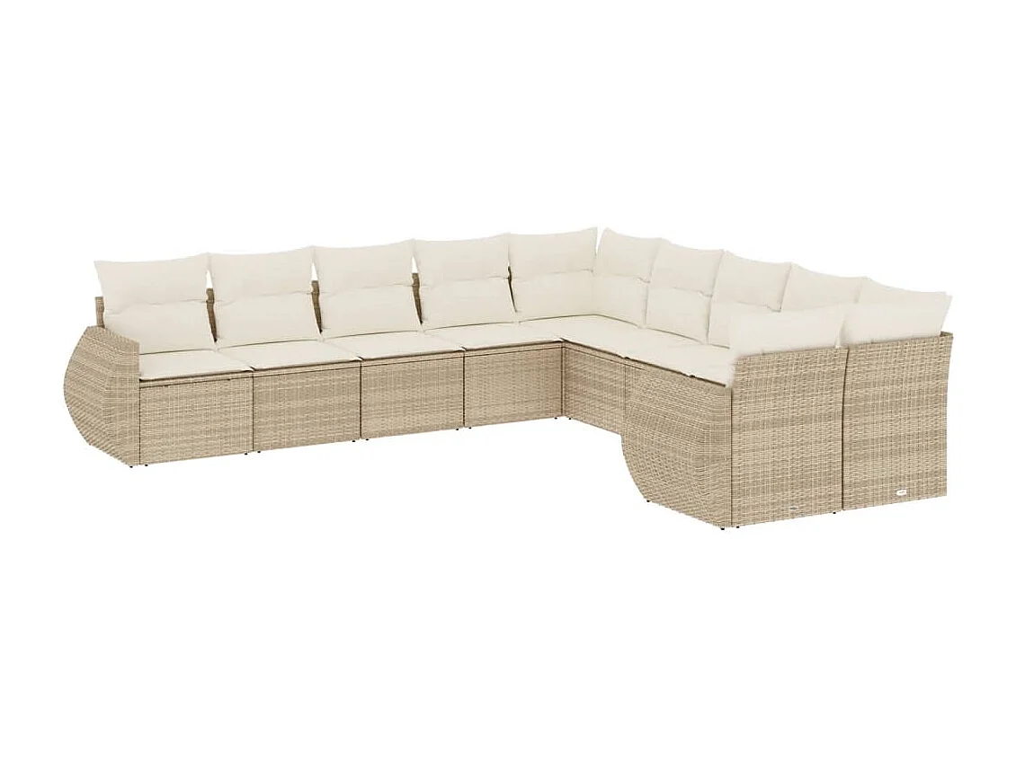 Muebles de jardín con cojines 10 piezas resina tejida beige