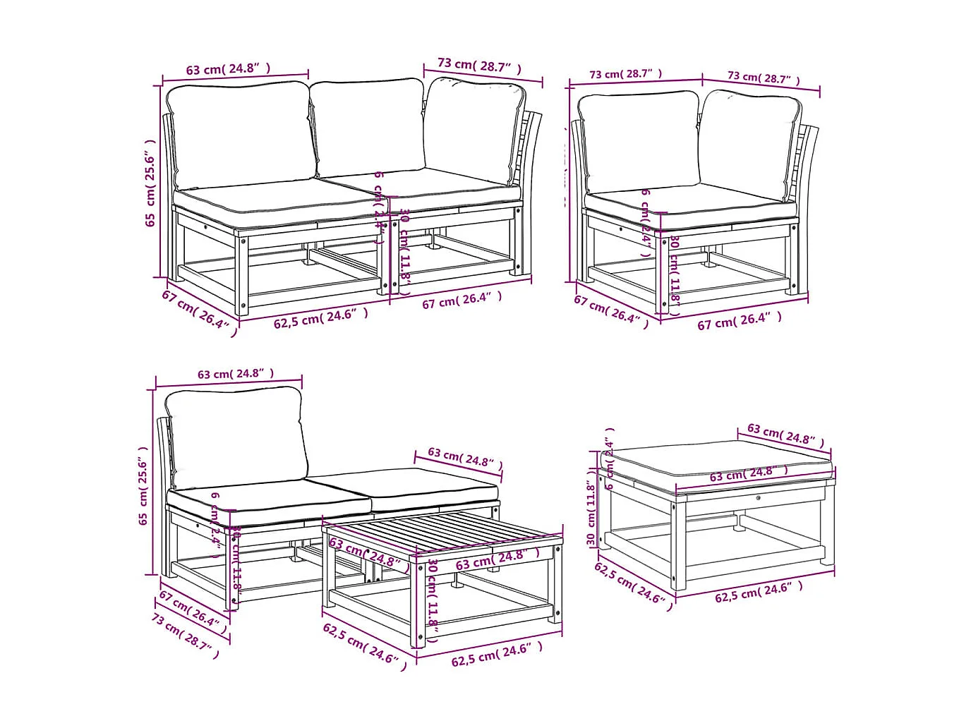 Salon de jardin avec coussins 9 pcs bois massif d'acacia
