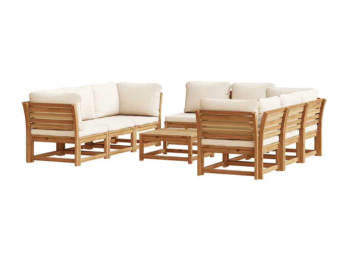 Salon de jardin avec coussins 9 pcs bois massif d'acacia
