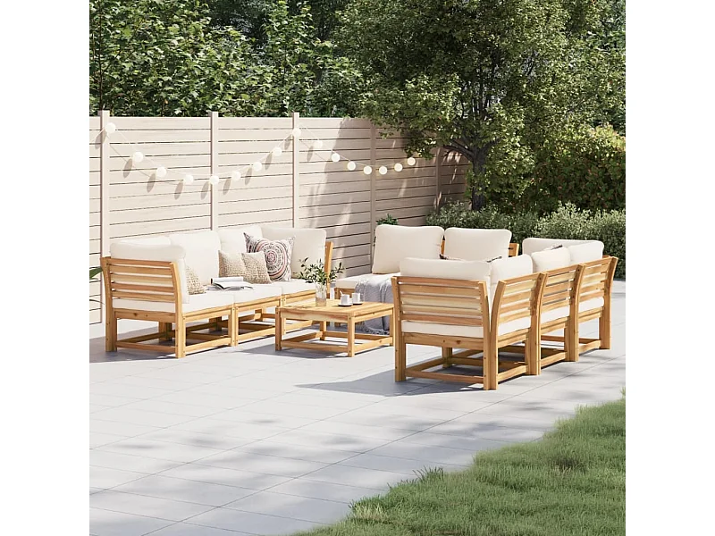 Salon de jardin avec coussins 9 pcs bois massif d'acacia