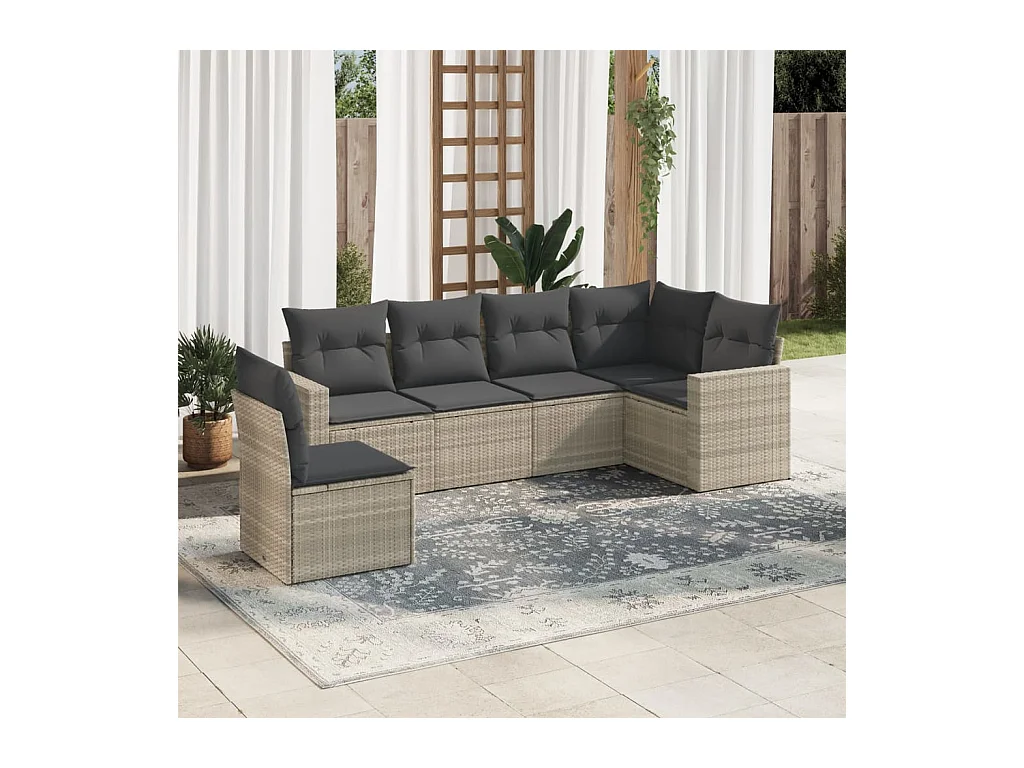 Salon de jardin 6 pcs avec coussins gris clair résine tressée