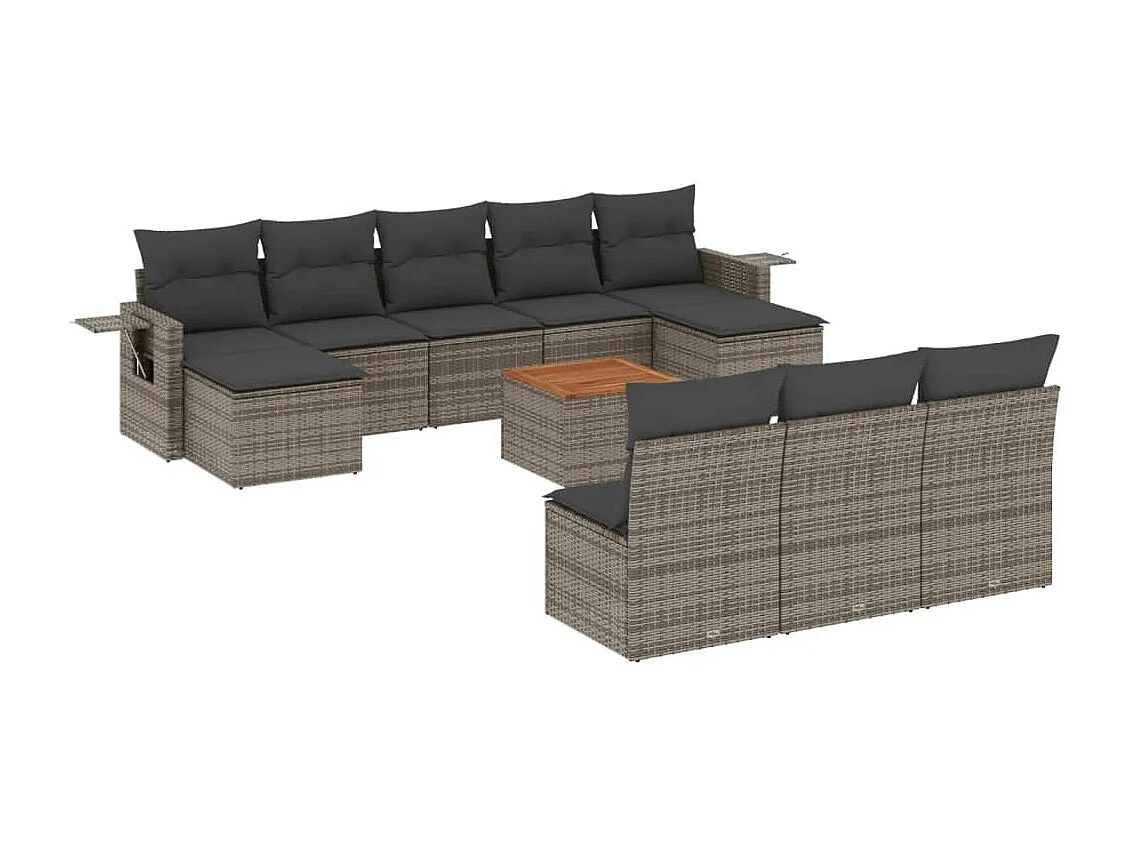 Salon de jardin 11 pcs avec coussins gris résine tressée