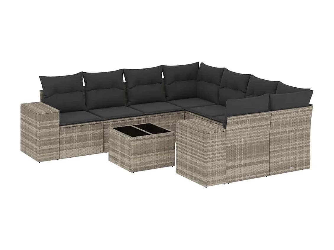 Stück Gartenmöbel mit hellgrauen geflochtenen Harzkissen