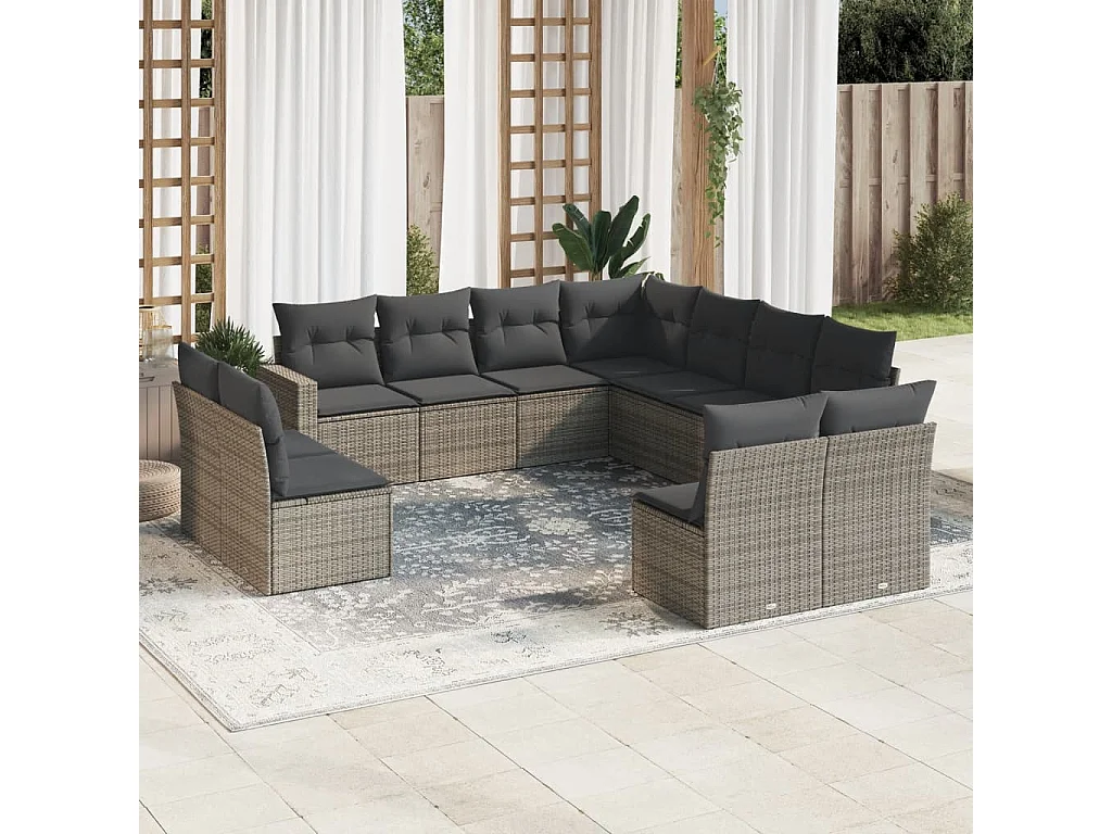 Salon de jardin 11 pcs avec coussins gris résine tressée
