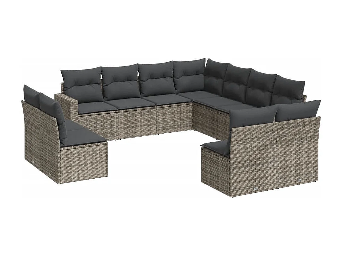 Salon de jardin 11 pcs avec coussins gris résine tressée