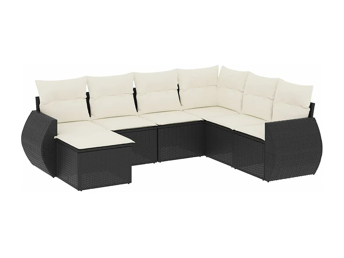 Salon de jardin 7 pcs avec coussins noir résine tressée