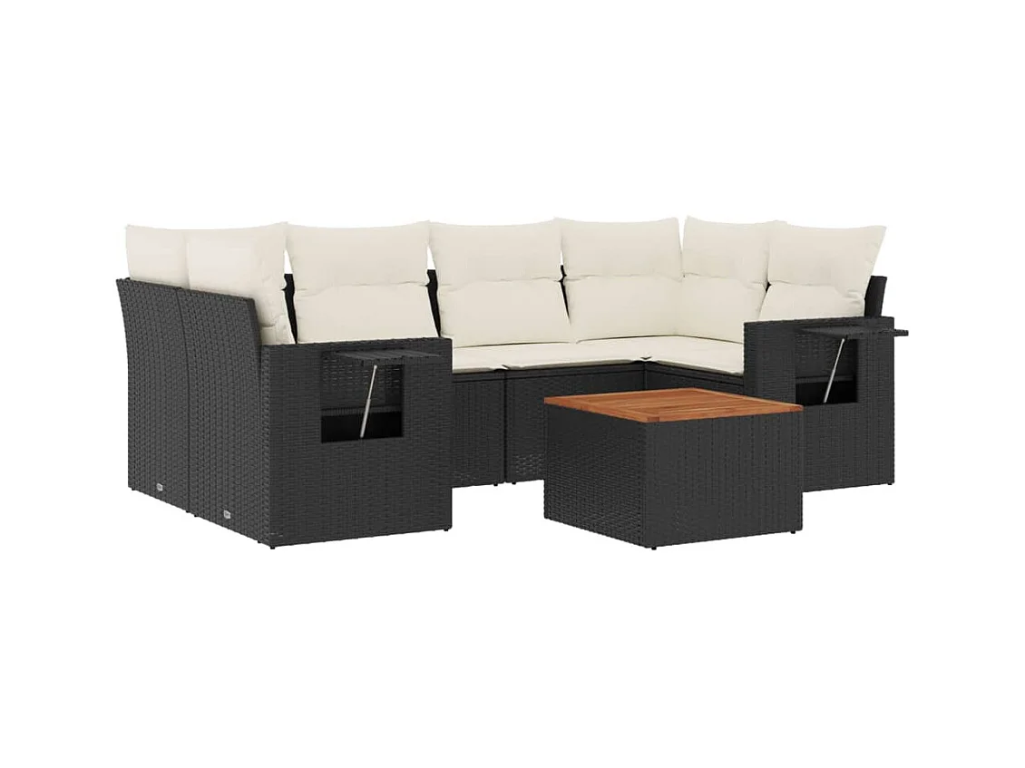 Mobili da giardino 7 pezzi con cuscini in resina intrecciata nera