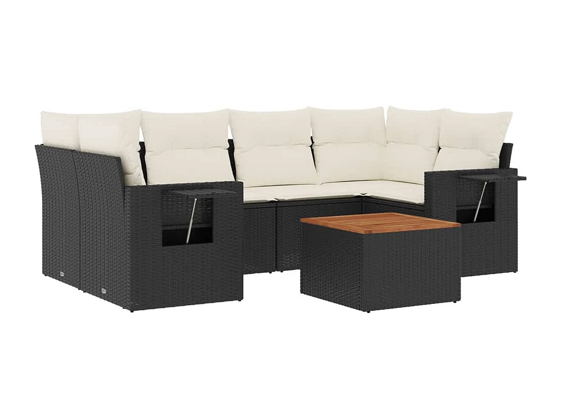 Salon de jardin 7 pcs avec coussins noir résine tressée