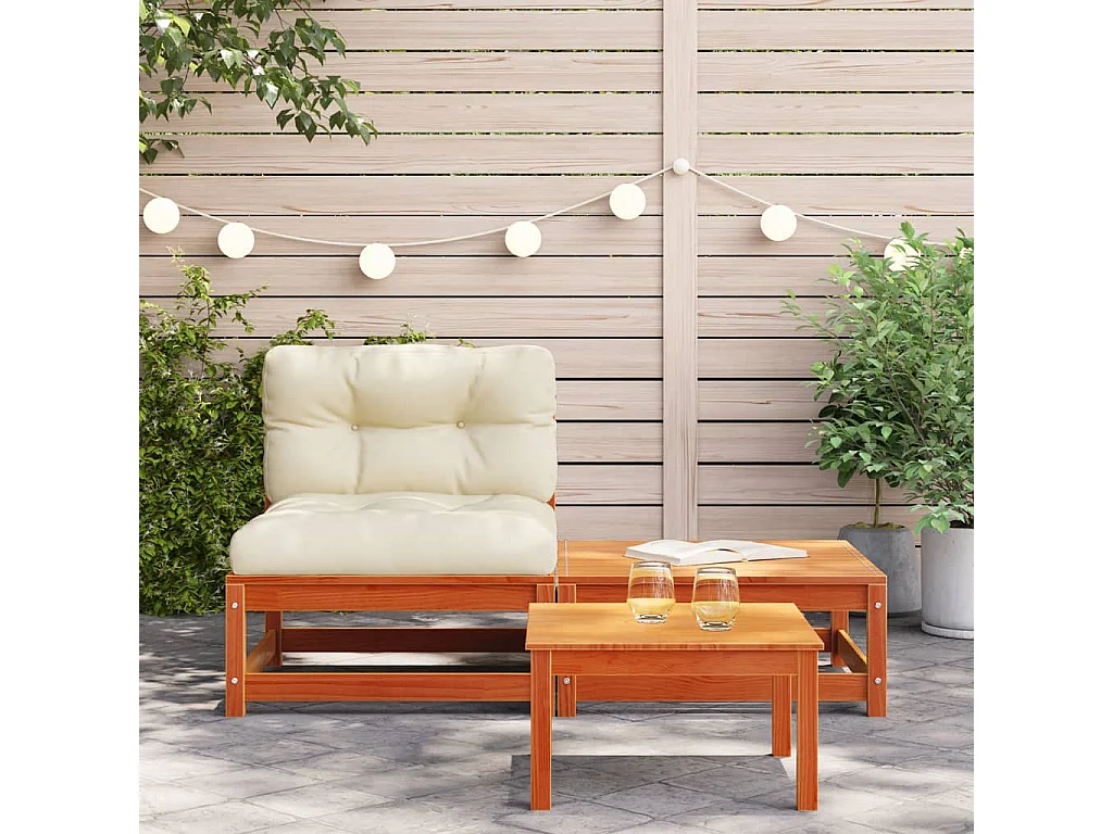 Canapé de jardin sans accoudoirs avec coussins et repose-pieds