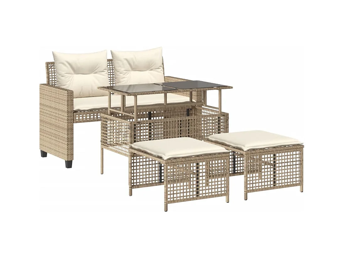 Tuinmeubelen met kussens 4 stuks beige geweven harsglas