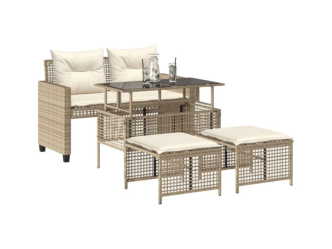 Tuinmeubelen met kussens 4 stuks beige geweven harsglas